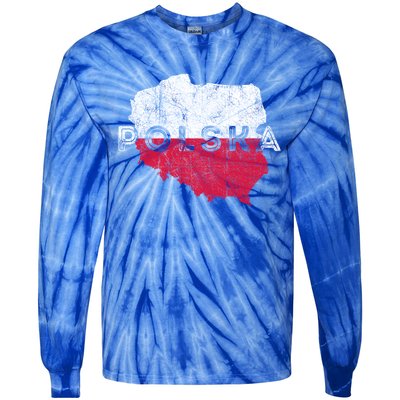 Polish Map And Flag Souvenir Distressed Poland Gift Tie-Dye Long Sleeve Shirt