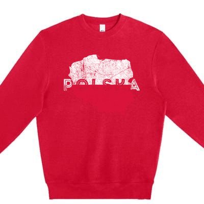 Polish Map And Flag Souvenir Distressed Poland Gift Premium Crewneck Sweatshirt