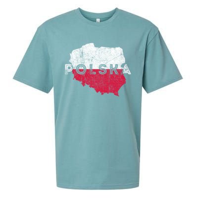 Polish Map And Flag Souvenir Distressed Poland Gift Sueded Cloud Jersey T-Shirt