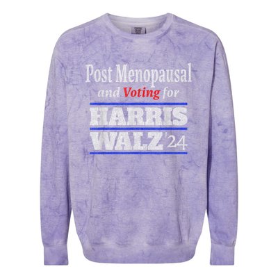 Post Menopausal And Voting For Harris Walz 24 Vintage Font Colorblast Crewneck Sweatshirt