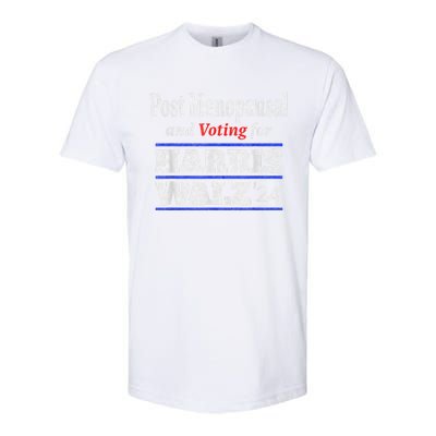 Post Menopausal And Voting For Harris Walz 24 Vintage Font Softstyle CVC T-Shirt