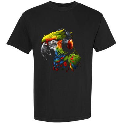 Parrot Music Art Headphones Musicians Animal Bird Parrot Garment-Dyed Heavyweight T-Shirt