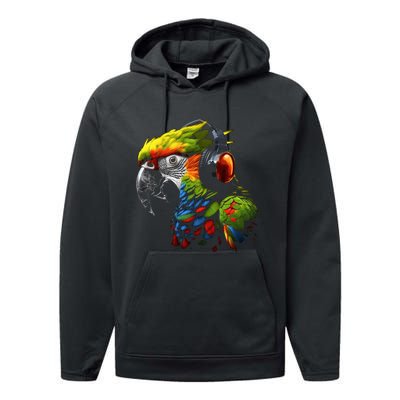 Parrot Music Art Headphones Musicians Animal Bird Parrot Performance Fleece Hoodie