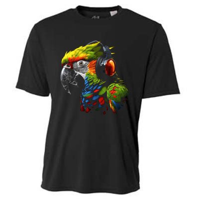 Parrot Music Art Headphones Musicians Animal Bird Parrot Cooling Performance Crew T-Shirt