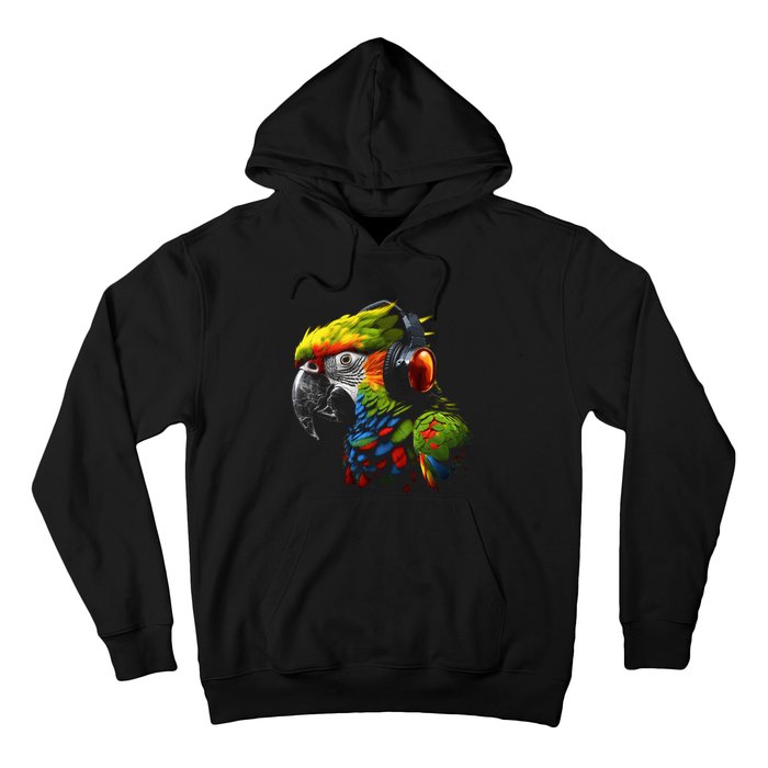 Parrot Music Art Headphones Musicians Animal Bird Parrot Hoodie