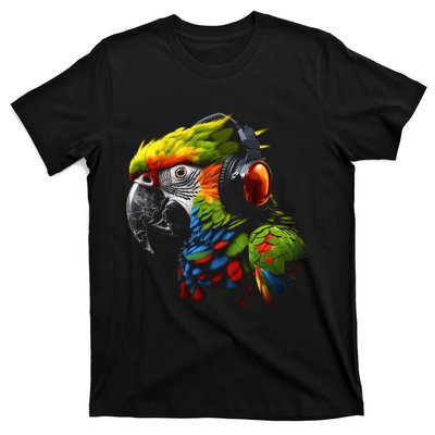 Parrot Music Art Headphones Musicians Animal Bird Parrot T-Shirt