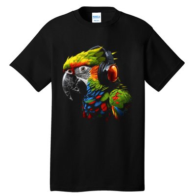 Parrot Music Art Headphones Musicians Animal Bird Parrot Tall T-Shirt