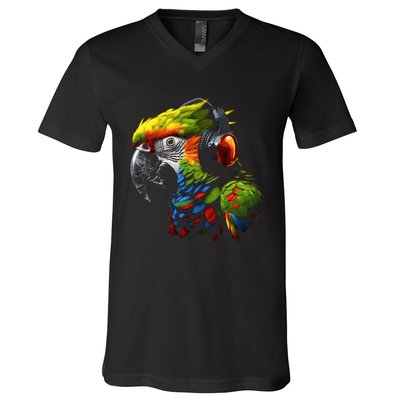 Parrot Music Art Headphones Musicians Animal Bird Parrot V-Neck T-Shirt