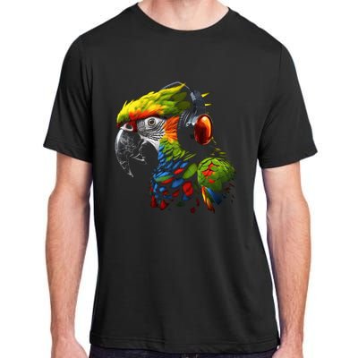 Parrot Music Art Headphones Musicians Animal Bird Parrot Adult ChromaSoft Performance T-Shirt