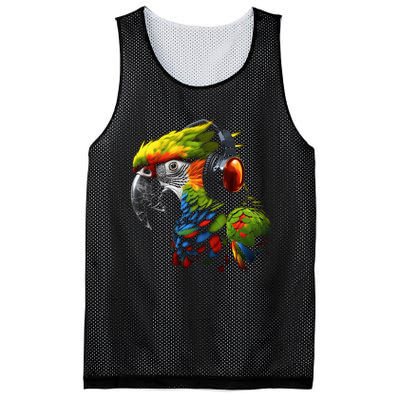 Parrot Music Art Headphones Musicians Animal Bird Parrot Mesh Reversible Basketball Jersey Tank