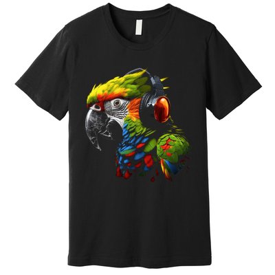 Parrot Music Art Headphones Musicians Animal Bird Parrot Premium T-Shirt