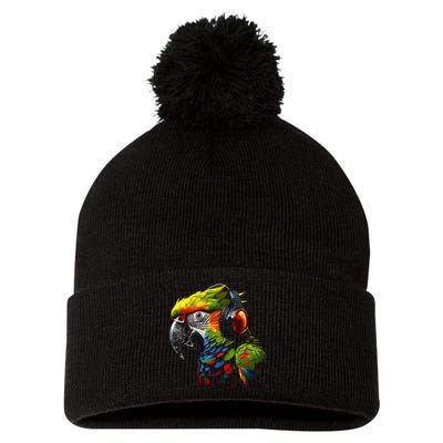 Parrot Music Art Headphones Musicians Animal Bird Parrot Pom Pom 12in Knit Beanie