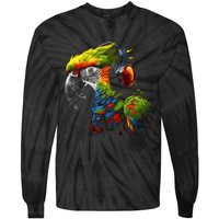 Parrot Music Art Headphones Musicians Animal Bird Parrot Tie-Dye Long Sleeve Shirt