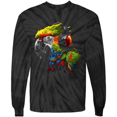 Parrot Music Art Headphones Musicians Animal Bird Parrot Tie-Dye Long Sleeve Shirt