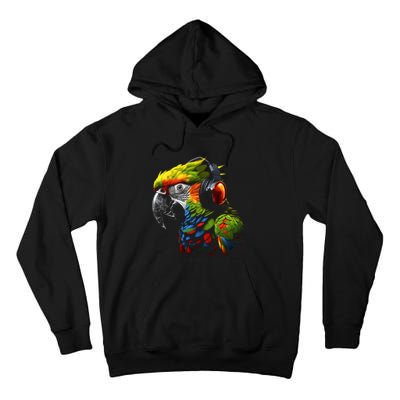 Parrot Music Art Headphones Musicians Animal Bird Parrot Tall Hoodie