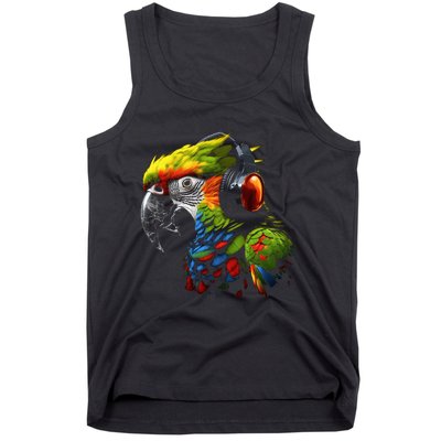 Parrot Music Art Headphones Musicians Animal Bird Parrot Tank Top