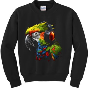 Parrot Music Art Headphones Musicians Animal Bird Parrot Kids Sweatshirt