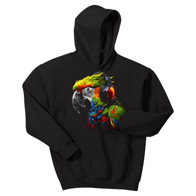 Parrot Music Art Headphones Musicians Animal Bird Parrot Kids Hoodie