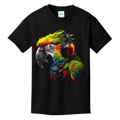 Parrot Music Art Headphones Musicians Animal Bird Parrot Kids T-Shirt