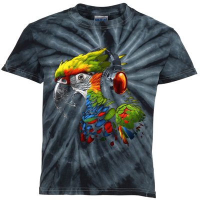 Parrot Music Art Headphones Musicians Animal Bird Parrot Kids Tie-Dye T-Shirt