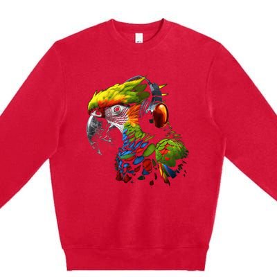 Parrot Music Art Headphones Musicians Animal Bird Parrot Premium Crewneck Sweatshirt