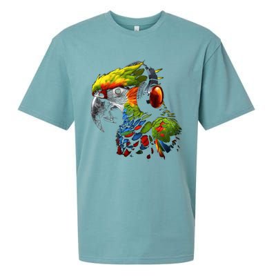 Parrot Music Art Headphones Musicians Animal Bird Parrot Sueded Cloud Jersey T-Shirt