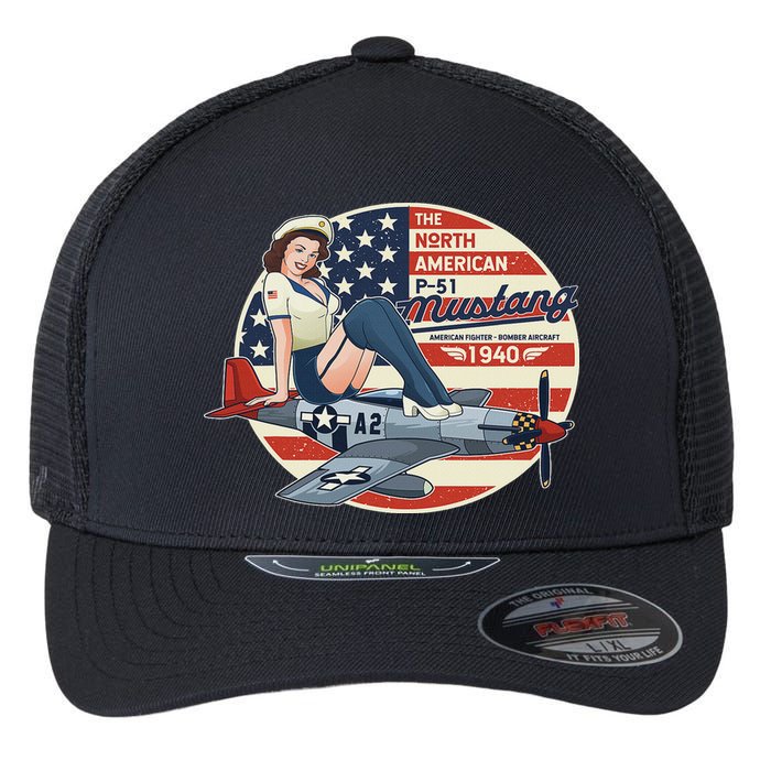 P51 Mustang Airplane S For Wwii Pinup Flexfit Unipanel Trucker Cap