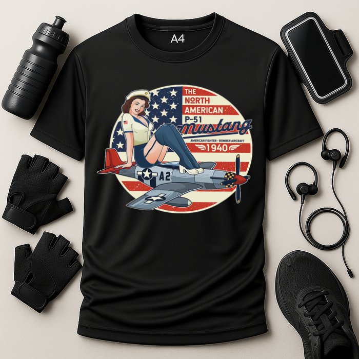 P51 Mustang Airplane S For Wwii Pinup Performance Shirt