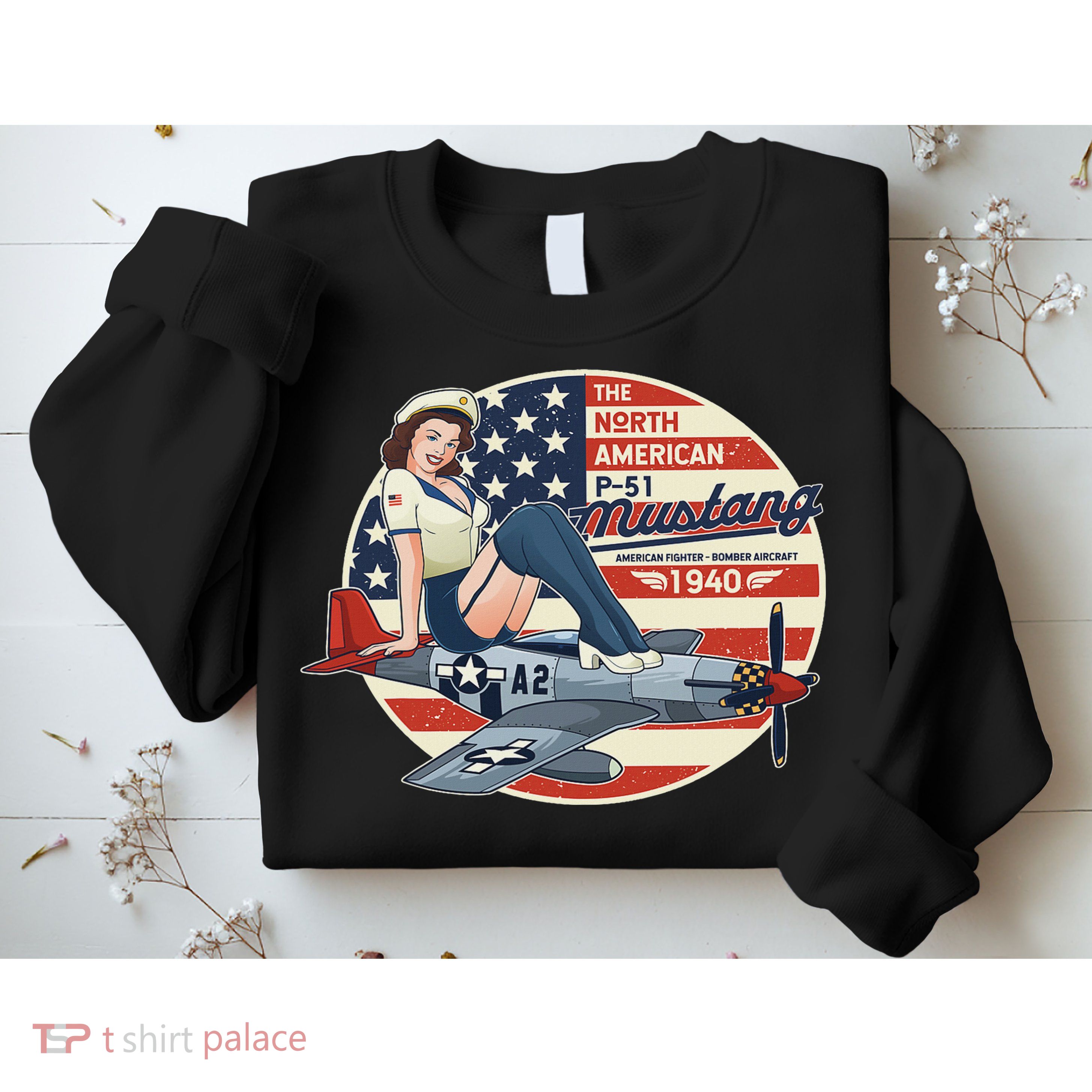 P51 Mustang Airplane S For Wwii Pinup Sweatshirt
