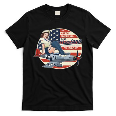 P51 Mustang Airplane S For Wwii Pinup T-Shirt