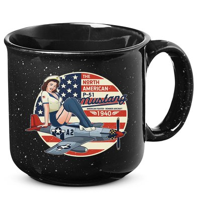 P51 Mustang Airplane S For Wwii Pinup 15oz Campfire Ceramic Mug