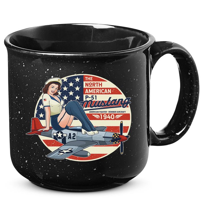 P51 Mustang Airplane S For Wwii Pinup 15oz Campfire Ceramic Mug