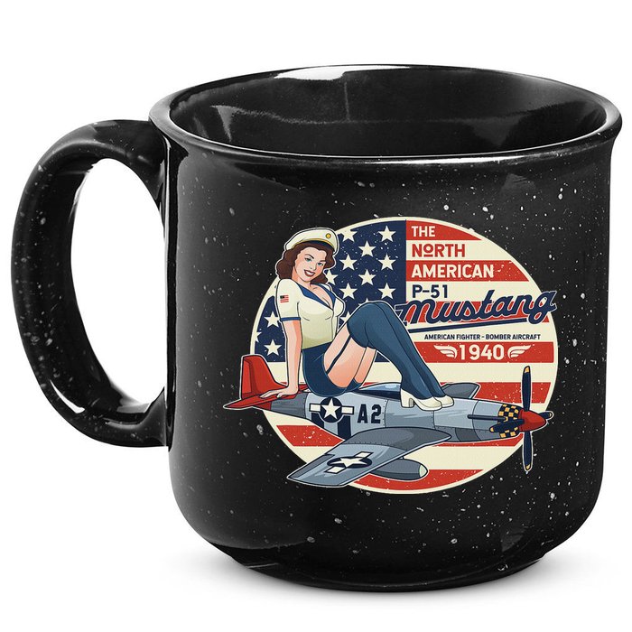 P51 Mustang Airplane S For Wwii Pinup 15oz Campfire Ceramic Mug