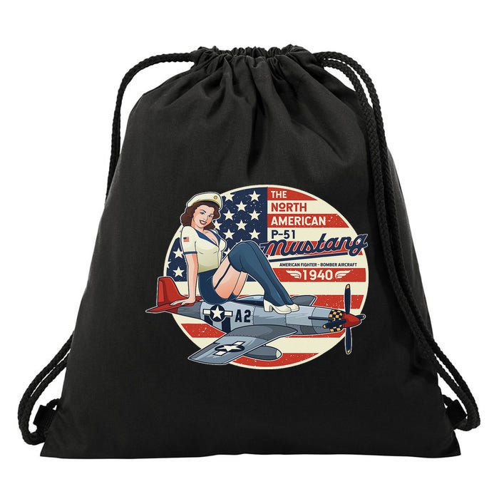 P51 Mustang Airplane S For Wwii Pinup Drawstring Bag