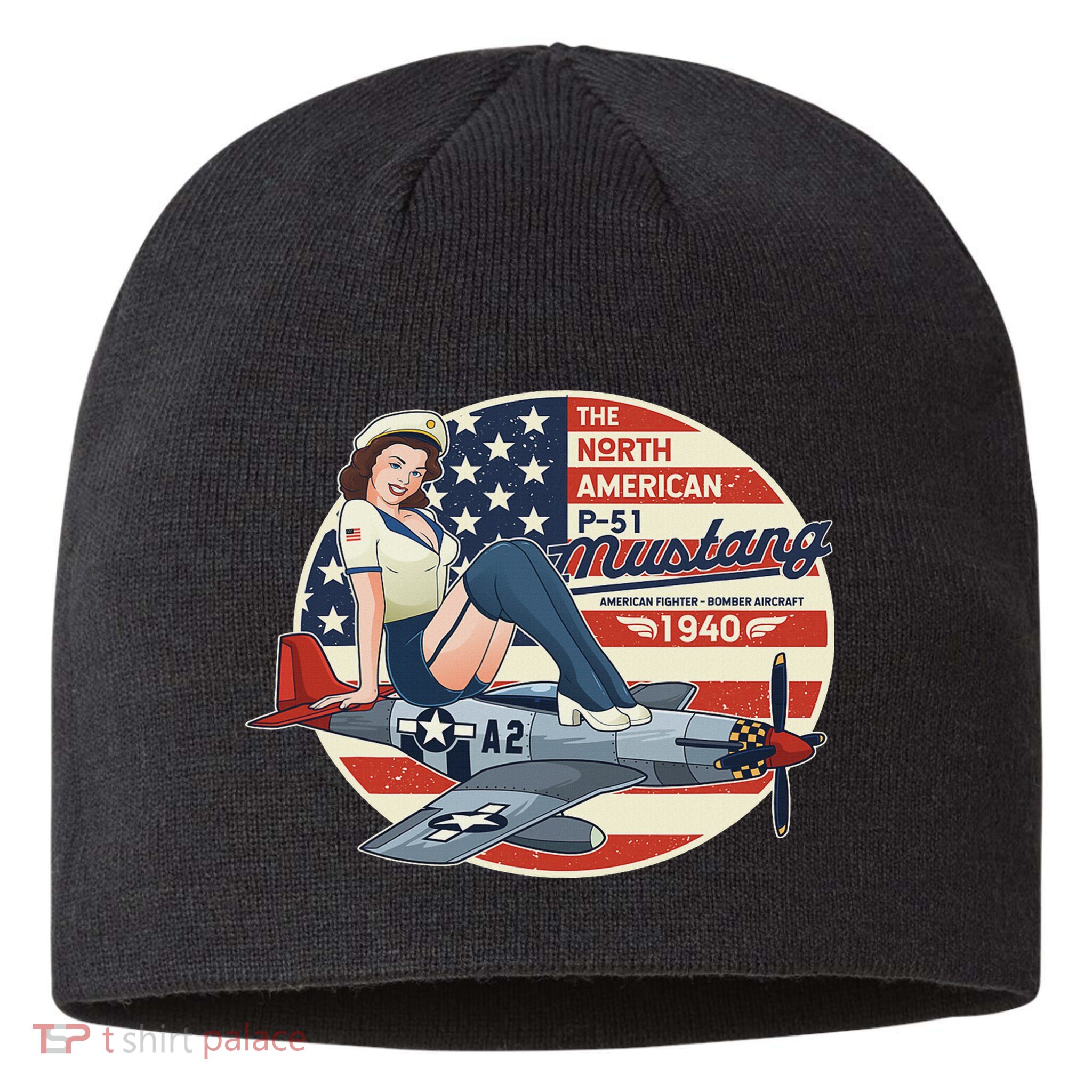 P51 Mustang Airplane S For Wwii Pinup Sustainable Beanie