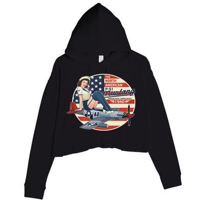 P51 Mustang Airplane S For Wwii Pinup Crop Fleece Hoodie