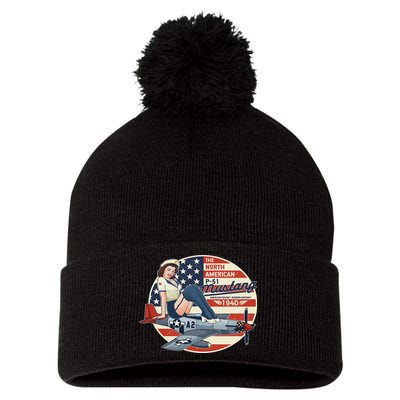 P51 Mustang Airplane S For Wwii Pinup Pom Pom 12in Knit Beanie