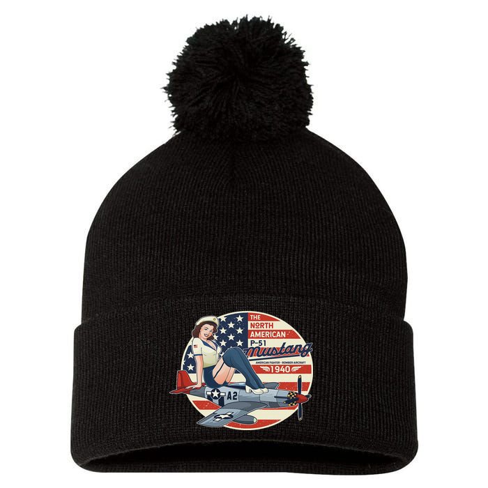 P51 Mustang Airplane S For Wwii Pinup Pom Pom 12in Knit Beanie