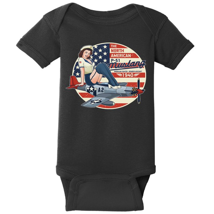 P51 Mustang Airplane S For Wwii Pinup Baby Bodysuit