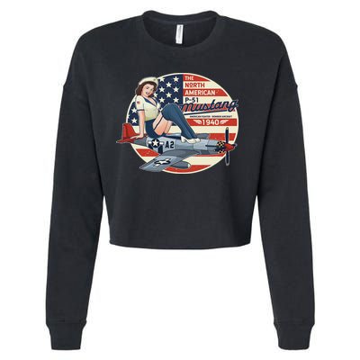 P51 Mustang Airplane S For Wwii Pinup Cropped Pullover Crew