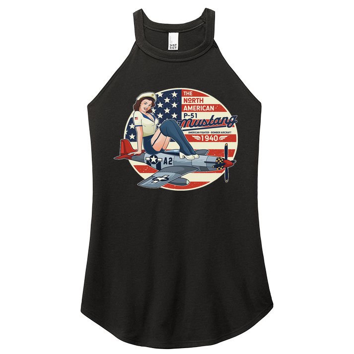 P51 Mustang Airplane S For Wwii Pinup Women's Perfect Tri Rocker Tank