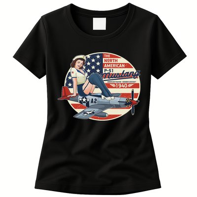 P51 Mustang Airplane S For Wwii Pinup Womens T-Shirt