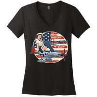 P51 Mustang Airplane S For Wwii Pinup Women's V-Neck T-Shirt
