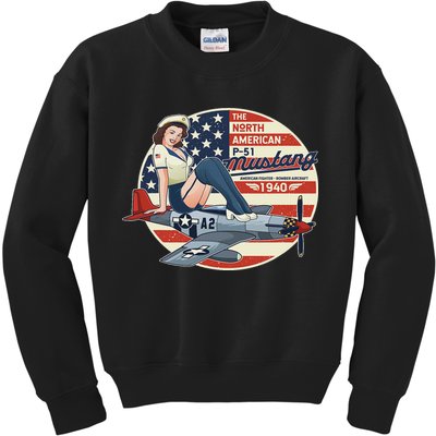 P51 Mustang Airplane S For Wwii Pinup Kids Sweatshirt