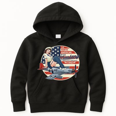P51 Mustang Airplane S For Wwii Pinup Kids Hoodie