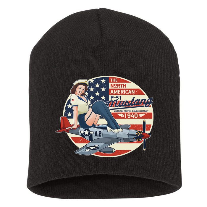 P51 Mustang Airplane S For Wwii Pinup Short Acrylic Beanie