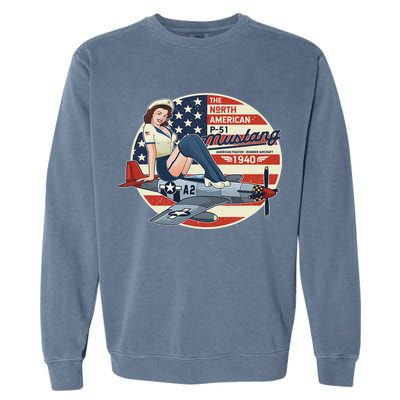 P51 Mustang Airplane S For Wwii Pinup Garment-Dyed Sweatshirt