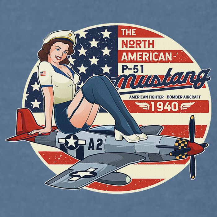 P51 Mustang Airplane S For Wwii Pinup Garment-Dyed Sweatshirt