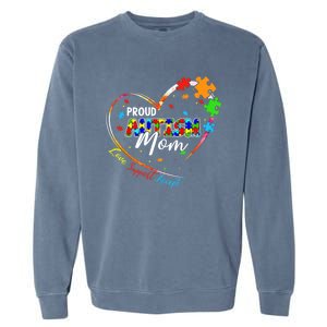 Proud Mom Autism Awareness Family Matching Tee Heart Puzzle Cute Gift Garment-Dyed Sweatshirt