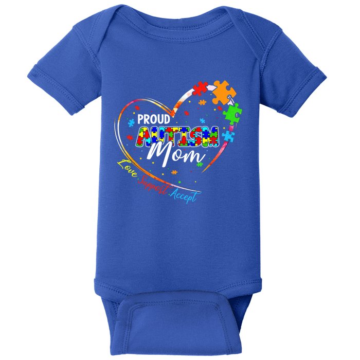 Proud Mom Autism Awareness Family Matching Tee Heart Puzzle Cute Gift Baby Bodysuit